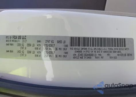 2017 Chrysler Pacifica Touring-L из США, поврежденный, VIN 2C4RC1BGXHR688119